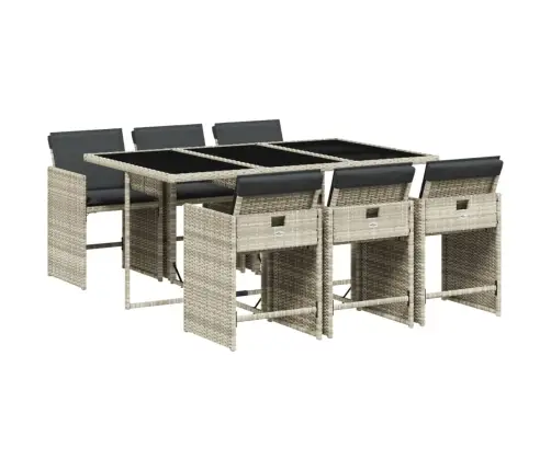 7-Osaline Aiamööbli Komplekt Patjadega, Helehall, Polürotang