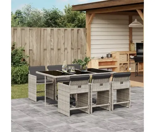 7-Osaline Aiamööbli Komplekt Patjadega, Helehall, Polürotang