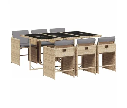 Sodo Komplektas Su Pagalvėlėmis, 7 Dalių, Smėlio, Poliratanas Sodo Komplektas Su Pagalvėlėmis, 7 Dalių, Smėlio, Poliratanas