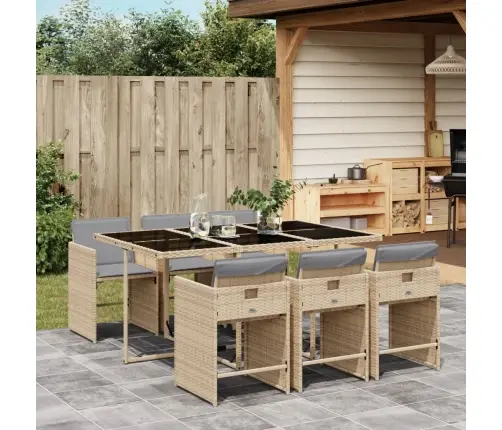 Sodo Komplektas Su Pagalvėlėmis, 7 Dalių, Smėlio, Poliratanas Sodo Komplektas Su Pagalvėlėmis, 7 Dalių, Smėlio, Poliratanas