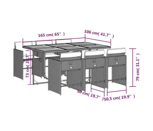 7-Daļīgs Dārza Mēbeļu Komplekts, Matrači, Pelēka Pe Rotangpalma Vidaxl