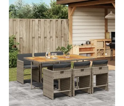 7-Daļīgs Dārza Mēbeļu Komplekts, Matrači, Pelēka Pe Rotangpalma Vidaxl