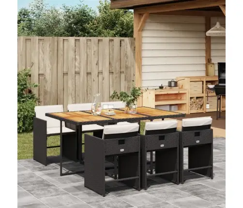 Sodo Komplektas Su Pagalvėlėmis, 7 Dalių, Juodas, Poliratanas Sodo Komplektas Su Pagalvėlėmis, 7 Dalių, Juodas, Poliratanas