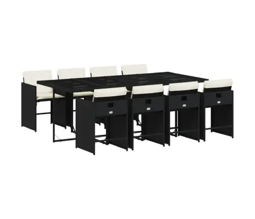 9-Osaline Aiamööbli Komplekt Patjadega, Must, Polürotang