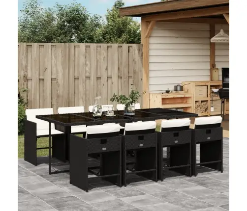 9-Osaline Aiamööbli Komplekt Patjadega, Must, Polürotang