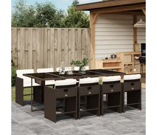 9-Daļīgs Dārza Mēbeļu Komplekts, Matrači, Brūna Pe Rotangpalma Vidaxl