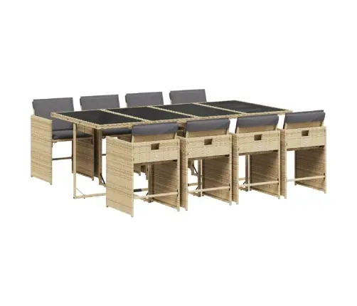 Sodo Komplektas Su Pagalvėlėmis, 9 Dalių, Smėlio, Poliratanas