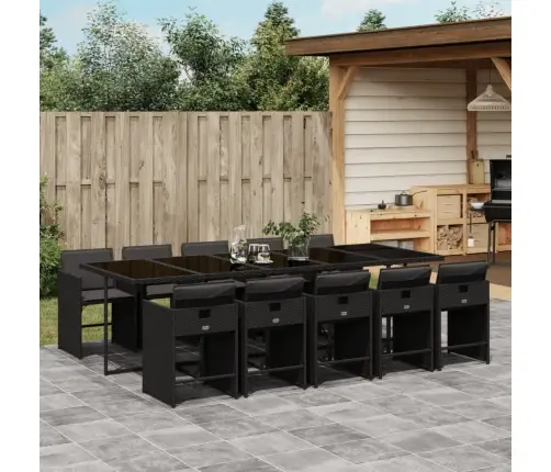 Sodo Komplektas Su Pagalvėlėmis, 11 Dalių, Juodas, Poliratanas Sodo Komplektas Su Pagalvėlėmis, 11 Dalių, Juodas, Poliratanas