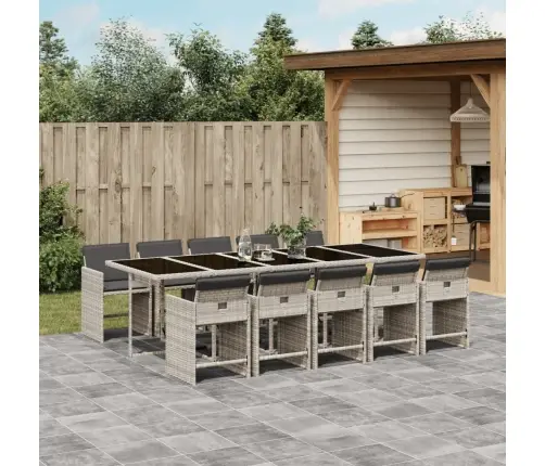 11-Daļīgs Dārza Mēbeļu Komplekts Ar Matračiem, Gaiši Pelēka Pe Vidaxl