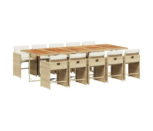 11-Daļīgs Dārza Mēbeļu Komplekts, Matrači, Bēša Pe Rotangpalma Vidaxl