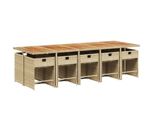 11-Daļīgs Dārza Mēbeļu Komplekts, Matrači, Bēša Pe Rotangpalma Vidaxl