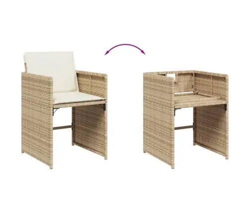 11-Daļīgs Dārza Mēbeļu Komplekts, Matrači, Bēša Pe Rotangpalma Vidaxl