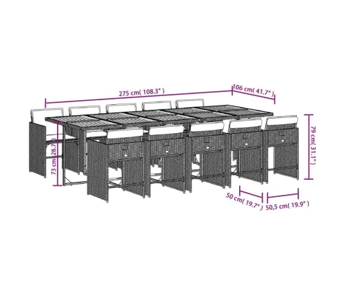 11-Daļīgs Dārza Mēbeļu Komplekts, Matrači, Bēša Pe Rotangpalma Vidaxl