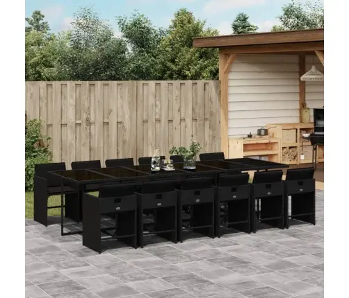 13-Daļīgs Dārza Mēbeļu Komplekts Ar Matračiem, Melns Pe Vidaxl
