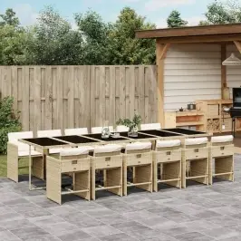 13-Osaline Aia Söögimööbli Komplekt Patjadega, Beež, Pe-Rotang