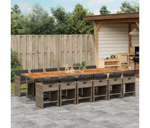 13-Daļīgs Dārza Mēbeļu Komplekts Ar Matračiem, Pelēks Pe Vidaxl