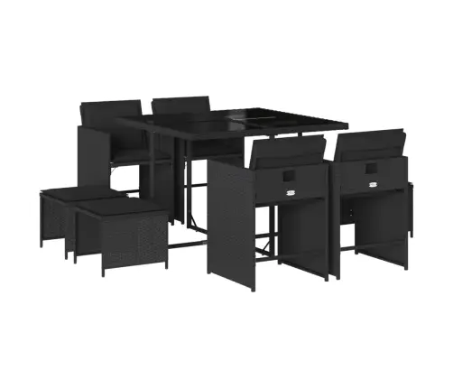 Sodo Komplektas Su Pagalvėlėmis, 9 Dalių, Juodas, Poliratanas