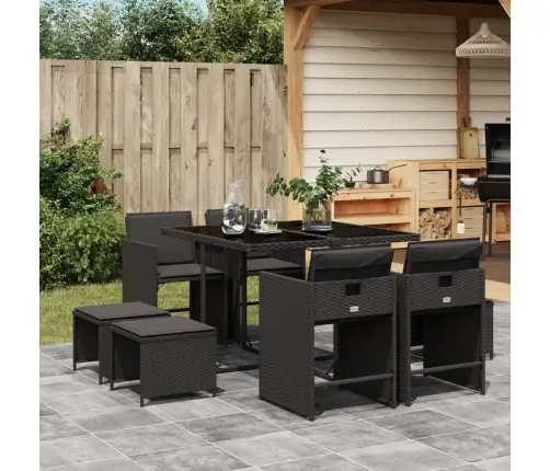 Sodo Komplektas Su Pagalvėlėmis, 9 Dalių, Juodas, Poliratanas