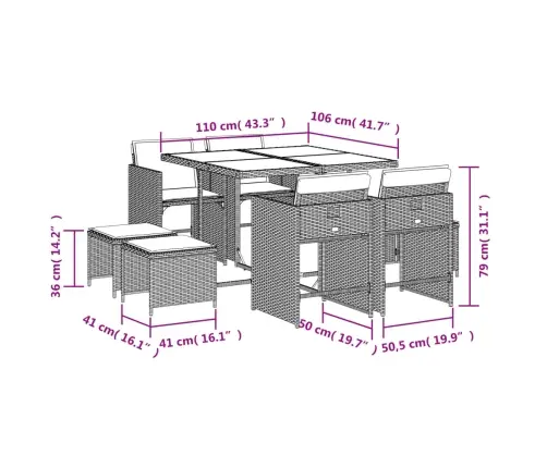 Sodo Komplektas Su Pagalvėlėmis, 9 Dalių, Smėlio, Poliratanas