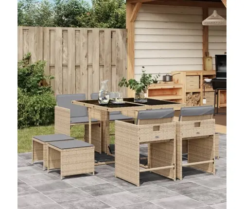 9-Daļīgs Virtuves Mēbeļu Komplekts Ar Matračiem, Pe Rotangpalma Vidaxl