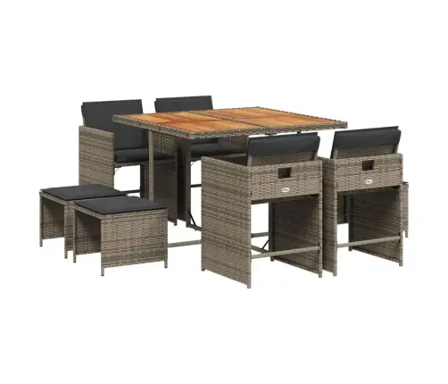 Sodo Komplektas Su Pagalvėlėmis, 9 Dalių, Pilkas, Poliratanas