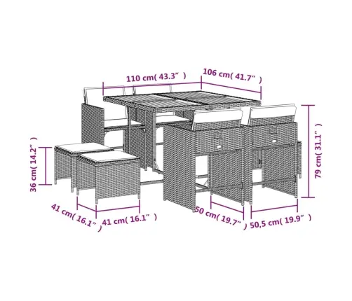 Sodo Komplektas Su Pagalvėlėmis, 9 Dalių, Pilkas, Poliratanas