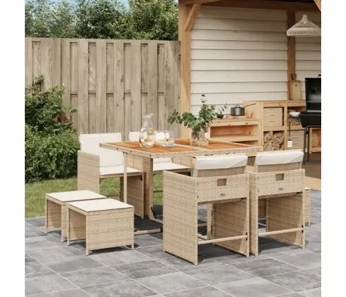 Sodo Komplektas Su Pagalvėlėmis, 9 Dalių, Smėlio, Poliratanas