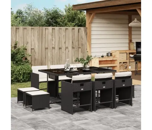 11-Daļīgs Dārza Mēbeļu Komplekts, Matrači, Melna Pe Rotangpalma Vidaxl