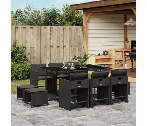 Sodo Komplektas Su Pagalvėlėmis, 11 Dalių, Juodas, Poliratanas