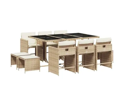 11-Daļīgs Dārza Mēbeļu Komplekts, Matrači, Bēša Pe Rotangpalma Vidaxl 11-Daļīgs Dārza Mēbeļu Komplekts, Matrači, Bēša Pe Rotangpalma Vidaxl