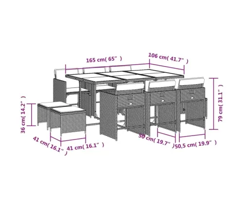 11-Osaline Aia Söögimööbli Komplekt Patjadega, Beežid Toonid