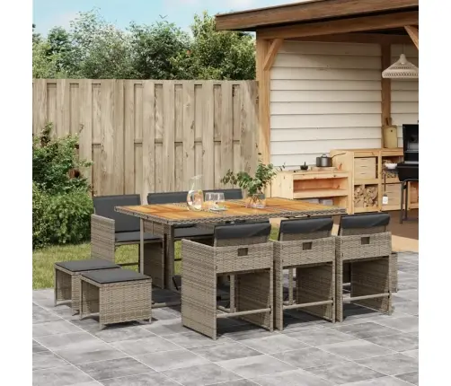 Sodo Komplektas Su Pagalvėlėmis, 11 Dalių, Pilkas, Poliratanas