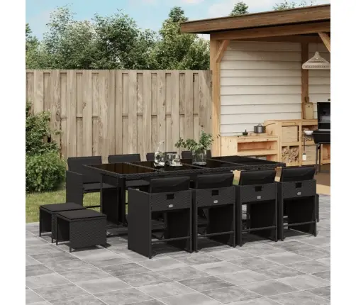 13-Osaline Aia Söögimööbli Komplekt Patjadega, Must, Pe-Rotang