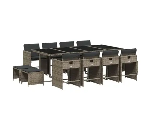 13-Daļīgs Dārza Mēbeļu Komplekts Ar Matračiem, Pelēks Pe Vidaxl