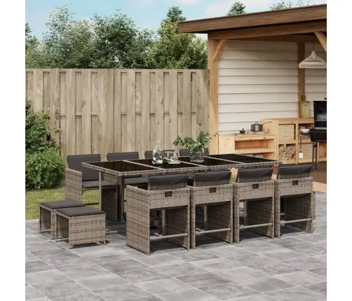 13-Daļīgs Dārza Mēbeļu Komplekts Ar Matračiem, Pelēks Pe Vidaxl