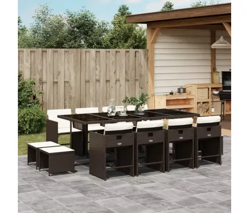 13-Daļīgs Dārza Mēbeļu Komplekts, Matrači, Brūna Pe Rotangpalma Vidaxl