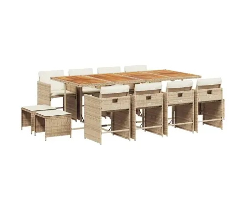 13-Osaline Aia Söögimööbli Komplekt Patjadega, Beež, Pe-Rotang