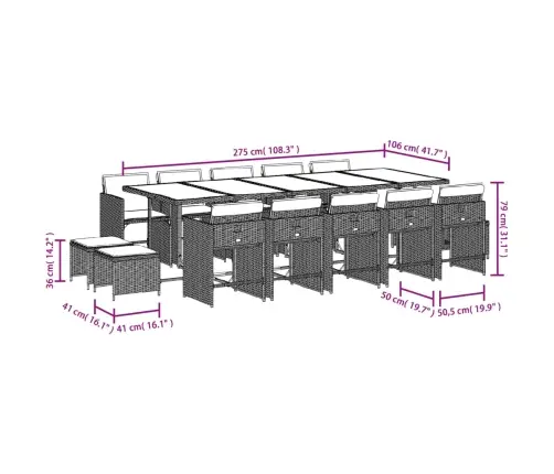 15-Daļīgs Dārza Mēbeļu Komplekts Ar Matračiem, Melns Pe Vidaxl