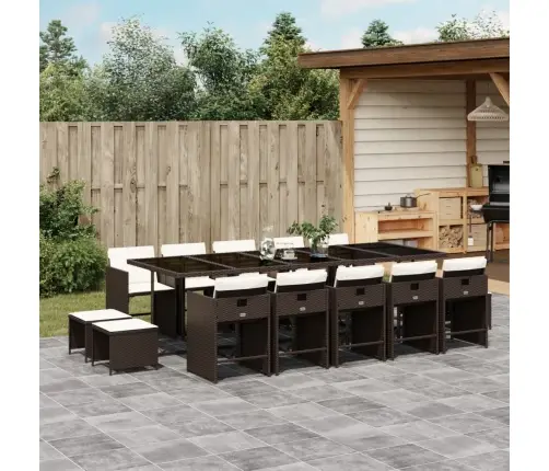 15-Osaline Aia Söögimööbli Komplekt Patjadega Pruun, Polürotang