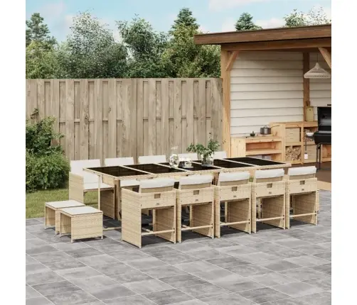 15-Osaline Aia Söögimööbli Komplekt Patjadega, Beež, Pe-Rotang