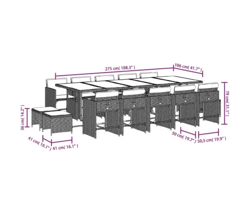 15-Osaline Aia Söögimööbli Komplekt Patjadega, Hall, Polürotang