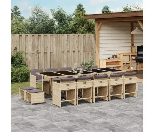 15-Daļīgs Virtuves Mēbeļu Komplekts Ar Matračiem,Pe Rotangpalma Vidaxl