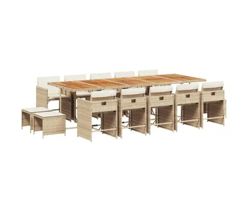 15-Daļīgs Dārza Mēbeļu Komplekts, Matrači, Bēša Pe Rotangpalma Vidaxl