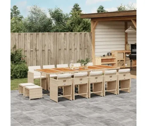 15-Daļīgs Dārza Mēbeļu Komplekts, Matrači, Bēša Pe Rotangpalma Vidaxl