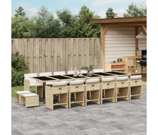 17-Osaline Aia Söögimööbli Komplekt Patjadega, Beež, Rotang