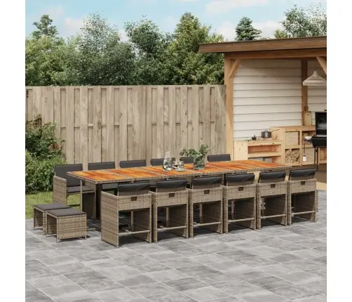 17-Daļīgs Dārza Mēbeļu Komplekts Ar Matračiem, Pelēks Pe Vidaxl