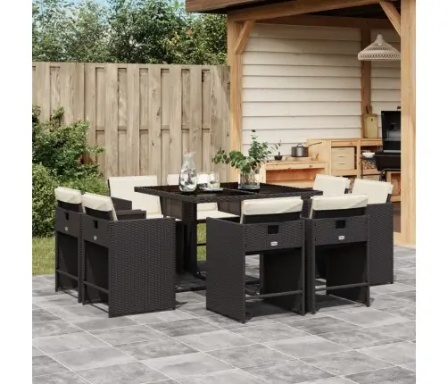 Sodo Komplektas Su Pagalvėlėmis, 9 Dalių, Juodas, Poliratanas