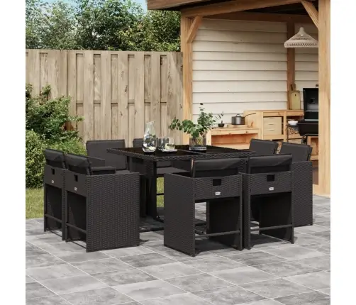 Sodo Komplektas Su Pagalvėlėmis, 9 Dalių, Juodas, Poliratanas