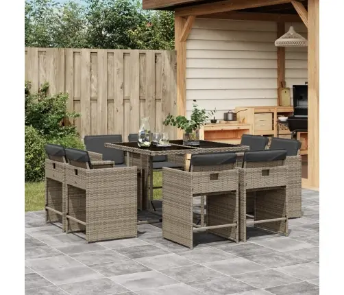 9-Daļīgs Dārza Mēbeļu Komplekts Ar Matračiem, Pe Rotangpalma Vidaxl