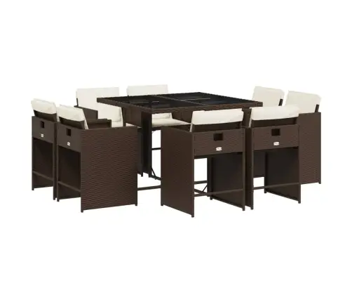 9-Daļīgs Dārza Mēbeļu Komplekts, Matrači, Brūna Pe Rotangpalma Vidaxl